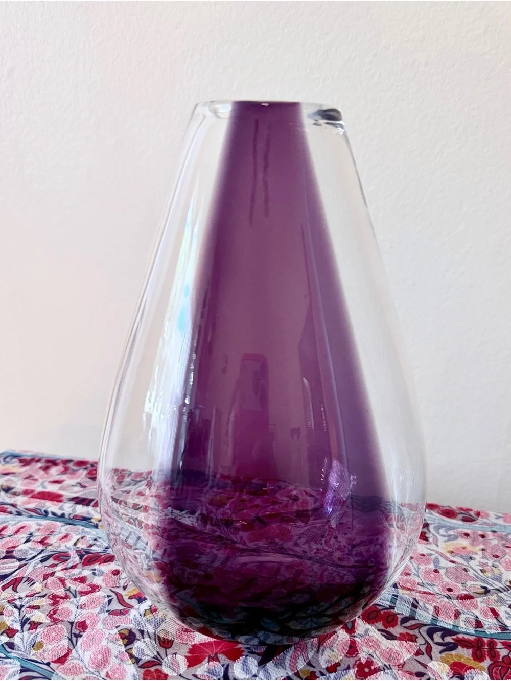 Amethyst Purple Art Glass Vase Clear Teardrop Double Wall